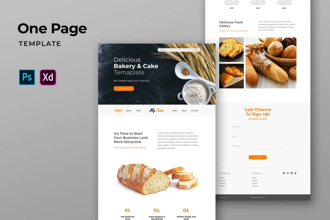 One Pages Template - Bakery & Cake Website