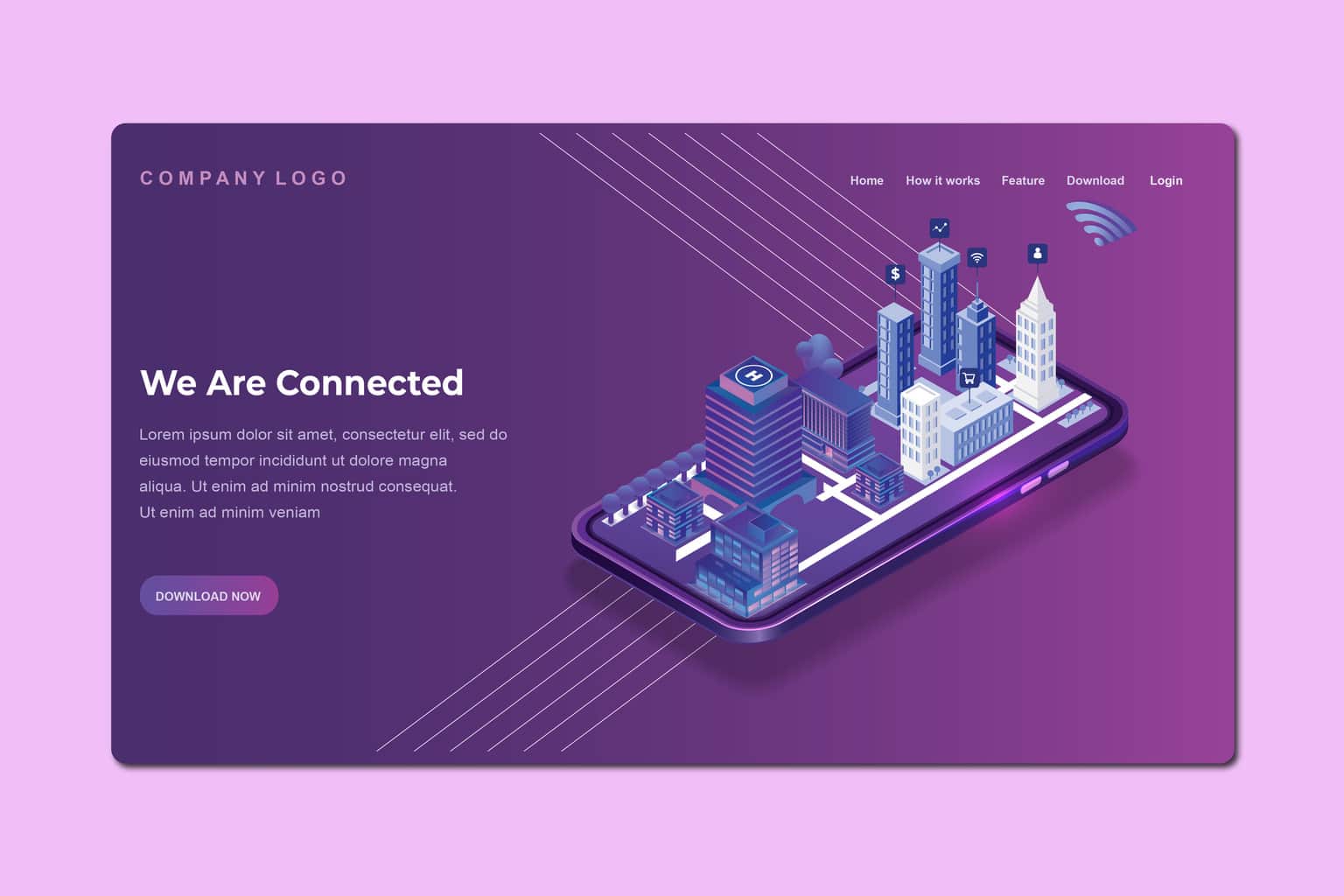 isometric landing pages business city connections 1