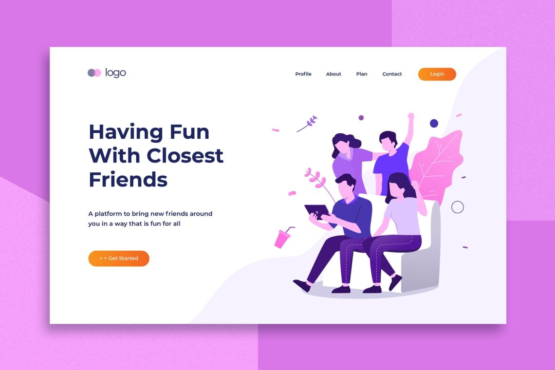 illustration landing pages social closest friends