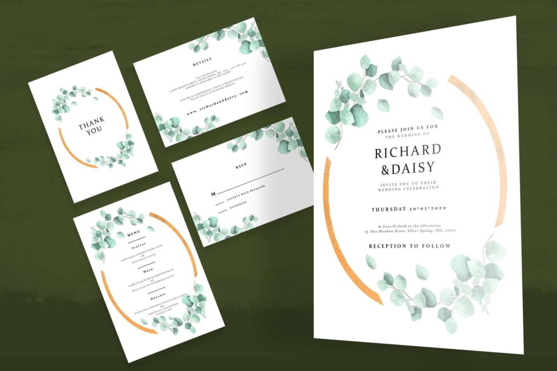 wedding invitation simple green flower frame